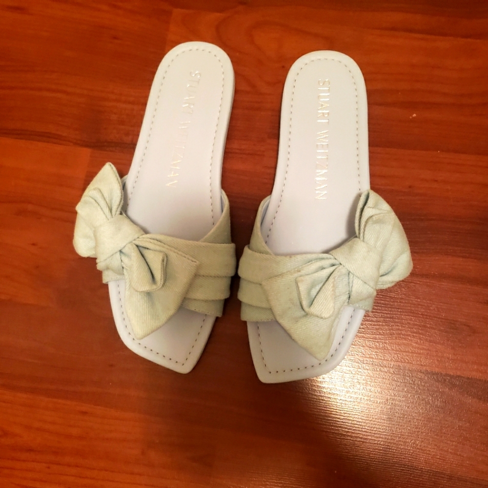 Stuart Weitzman Loveknot Denim Flats Sandals - image 2